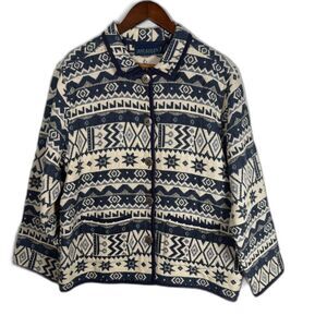 Jane Ashley Canvas Barn Coat Southwest Aztec Tribal Women's Size Large Blue